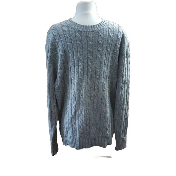 LL Bean Wool Sweater Mens Size XL Gray Cable Knit Pullover Item 0WW47 - Picture 1 of 5